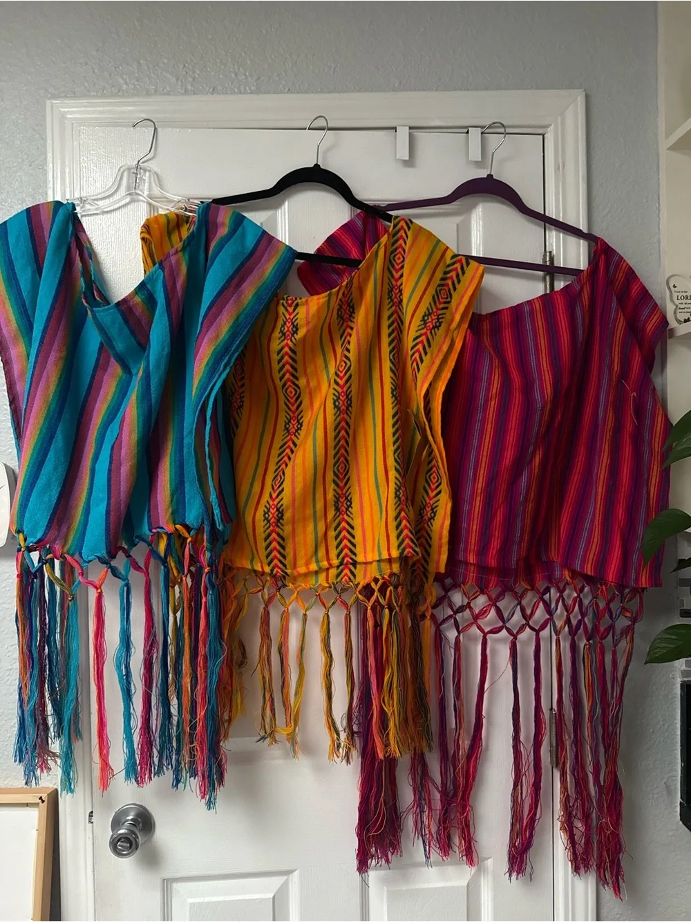 Mexican Cambaya Striped Fringe Women’s Top - Blue, Yellow & Red